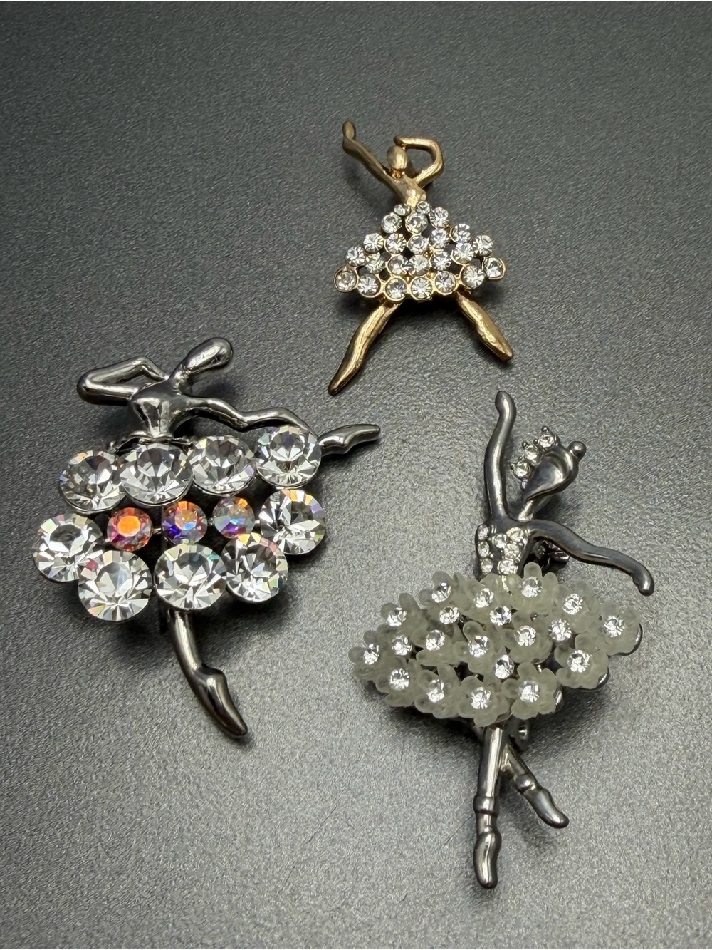 Crystal Ballerina Brooches - Silver & Gold Sparkle #cz101
